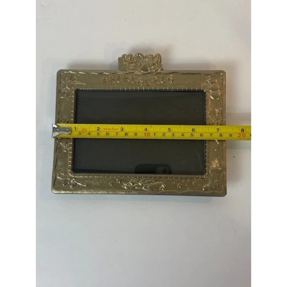 Gold Christmas Picture Frame Falalalala Embossed Holiday Snowman Angel 4x6